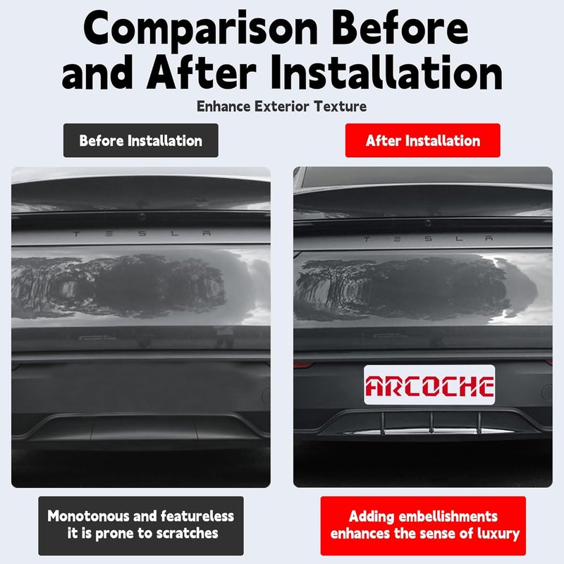 Arcoche Rear Diffuser for Telsa Model Y Juniper 2025-2026 Without Drilling，Trunk Decoration Accessories Model Y Juniper Rear Bumper Molding Protector Lip Made of PP Material (Glossy Black) - Image 3